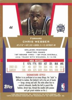 2003-04 Bowman Signature - Gold #44 Chris Webber Back