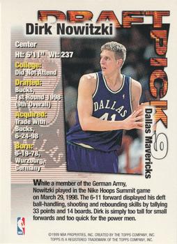 1998-99 Topps - Draft Pick Exchange #9 Dirk Nowitzki Back