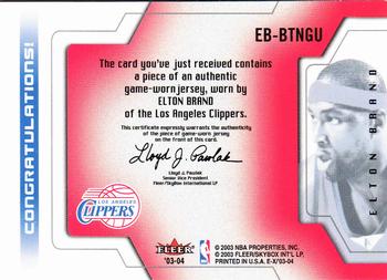 2003-04 E-X - Behind the Numbers Game-Used #EB-BTNGU Elton Brand Back