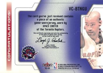 2003-04 E-X - Behind the Numbers Game-Used #VC-BTNGU Vince Carter Back