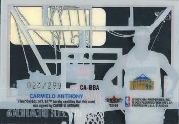 2003-04 E-X - Buzzer Beaters Autographs #CA-BBA Carmelo Anthony Back