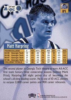 1998-99 Ultra #114 Matt Harpring Back