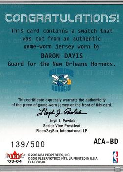2003-04 Flair - A Cut Above #ACA-BD Baron Davis Back