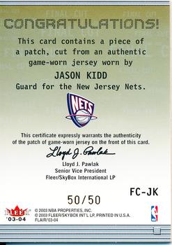 2003-04 Flair - A Cut Above Final Cut #FC-JK Jason Kidd Back