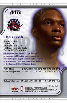 2003-04 Flair - Rookie Jumbos #110 Chris Bosh Back