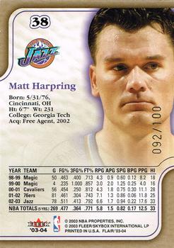 2003-04 Flair - Row 1 #38 Matt Harpring Back