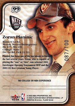 2003-04 Flair - Row 1 #99 Zoran Planinic Back