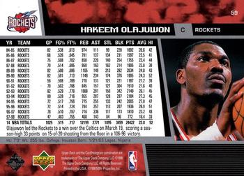 1998-99 Upper Deck #59 Hakeem Olajuwon Back