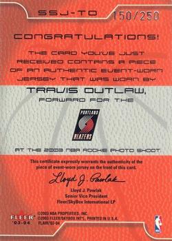 2003-04 Flair - Sweet Swatch #SSJ-TO Travis Outlaw Back