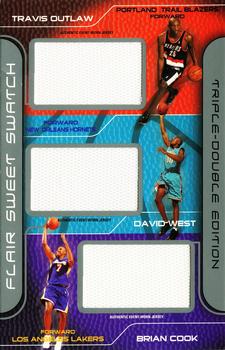 2003-04 Flair - Sweet Swatch Jumbos Triple-Double Edition #TD-TO/DW/BC Travis Outlaw / David West / Brian Cook Front
