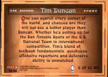 2003-04 Flair - World Leaders #2 WL Tim Duncan Back