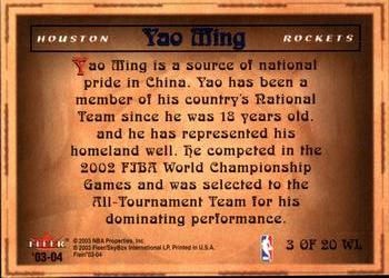 2003-04 Flair - World Leaders #3 WL Yao Ming Back