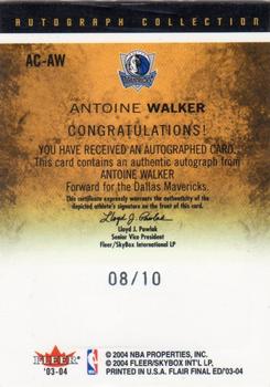 2003-04 Flair Final Edition - Autograph Collection (10) #AC-AW Antoine Walker Back