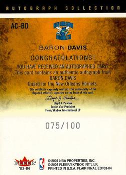 2003-04 Flair Final Edition - Autograph Collection (100) #AC-BD Baron Davis Back
