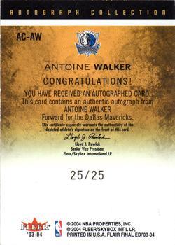2003-04 Flair Final Edition - Autograph Collection (25) #AC-AW Antoine Walker Back