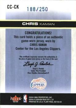 2003-04 Flair Final Edition - Courtside Cuts Jerseys (250) #CC-CK Chris Kaman Back