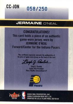 2003-04 Flair Final Edition - Courtside Cuts Jerseys (250) #CC-JON Jermaine O'Neal Back