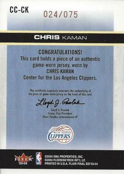 2003-04 Flair Final Edition - Courtside Cuts Jerseys (75) #CC-CK Chris Kaman Back