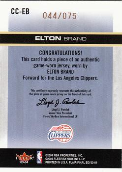2003-04 Flair Final Edition - Courtside Cuts Jerseys (75) #CC-EB Elton Brand Back