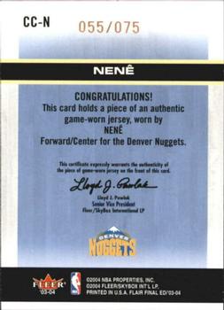 2003-04 Flair Final Edition - Courtside Cuts Jerseys (75) #CC-N Nene Back