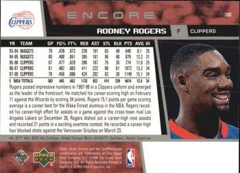 1998-99 Upper Deck Encore #36 Rodney Rogers Back