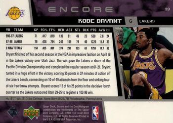 1998-99 Upper Deck Encore #39 Kobe Bryant Back