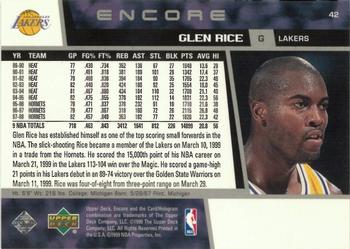 1998-99 Upper Deck Encore #42 Glen Rice Back