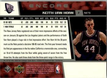 1998-99 Upper Deck Encore #52 Keith Van Horn Back