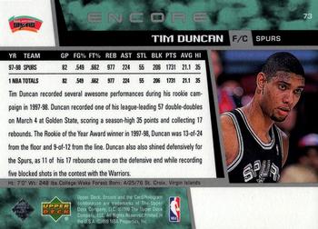 1998-99 Upper Deck Encore #73 Tim Duncan Back