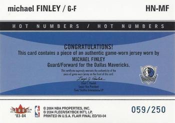 2003-04 Flair Final Edition - Hot Numbers Jerseys (250) #HN-MF Michael Finley Back