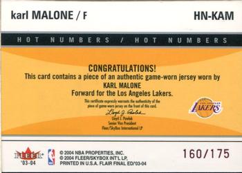 2003-04 Flair Final Edition - Hot Numbers Jerseys (175) #HN-KAM Karl Malone Back