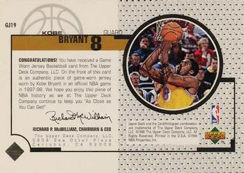 1998-99 Upper Deck - Game Worn Jerseys / Rookie Jerseys #GJ19 Kobe Bryant Back