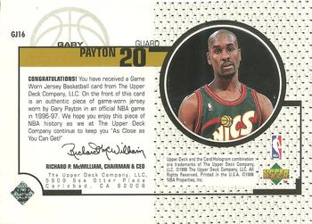 1998-99 Upper Deck - Game Worn Jerseys / Rookie Jerseys #GJ16 Gary Payton Back