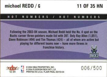 2003-04 Flair Final Edition - Hot Numbers Retail #11 Michael Redd Back