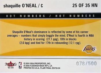 2003-04 Flair Final Edition - Hot Numbers Retail #25 Shaquille O'Neal Back