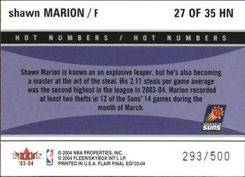 2003-04 Flair Final Edition - Hot Numbers Retail #27 Shawn Marion Back