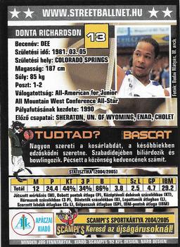 2004-05 Scampi's Sportkártyák - Kosárlabda #54 Donta Richardson Back