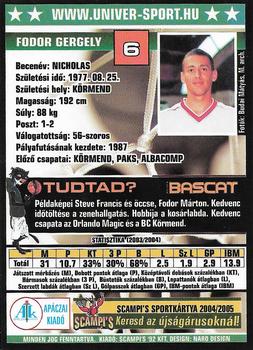 2004-05 Scampi's Sportkártyák - Kosárlabda #111 Gergely Fodor Back