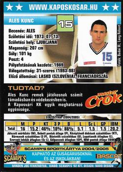 2004-05 Scampi's Sportkártyák - Kosárlabda - Chio Edition #132 Ales Kunc Back