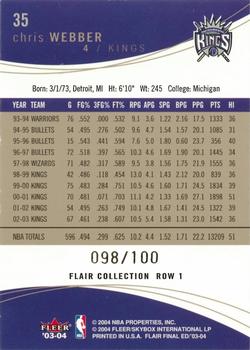 2003-04 Flair Final Edition - Row 1 #35 Chris Webber Back