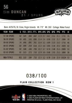 2003-04 Flair Final Edition - Row 1 #56 Tim Duncan Back