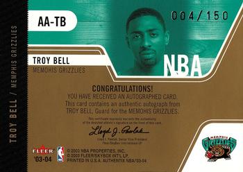 2003-04 Fleer Authentix - Autograph Authentix All-Star #AA-TB Troy Bell Back