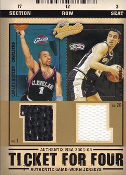 2003-04 Fleer Authentix - Ticket for Four #NNO Carlos Boozer / Manu Ginobili / Stephon Marbury / Andre Miller Front
