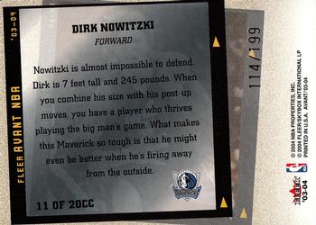 2003-04 Fleer Avant - Candid Collection #11CC Dirk Nowitzki Back