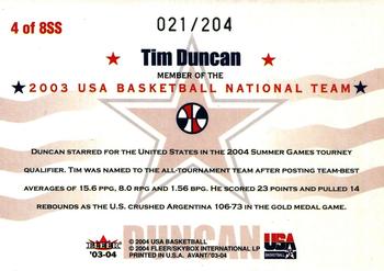 2003-04 Fleer Avant - Stars and Stripes #4SS Tim Duncan Back