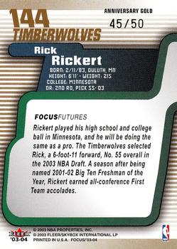 2003-04 Fleer Focus - Anniversary Gold #144 Rick Rickert Back