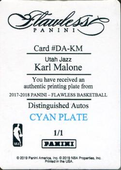 2018-19 Panini National Treasures - 2017-18 Panini Flawless Distinguished Autos Printing Plates Cyan #DA-KM Karl Malone Back