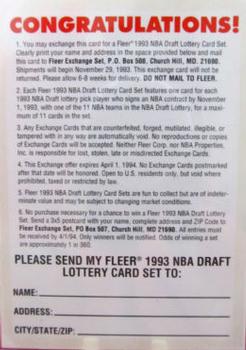 1993-94 Fleer - 1993 NBA Draft Lottery Set Redemption #NNO 1993 NBA Draft Lottery Set Exchange Card Back