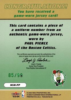 2003-04 Fleer Focus - NBA Shirtified Jersey Numbers #NSN-PP Paul Pierce Back