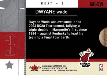 2003-04 Fleer Genuine Insider - Genuine Autograph Insider #GAI-DW Dwyane Wade Back